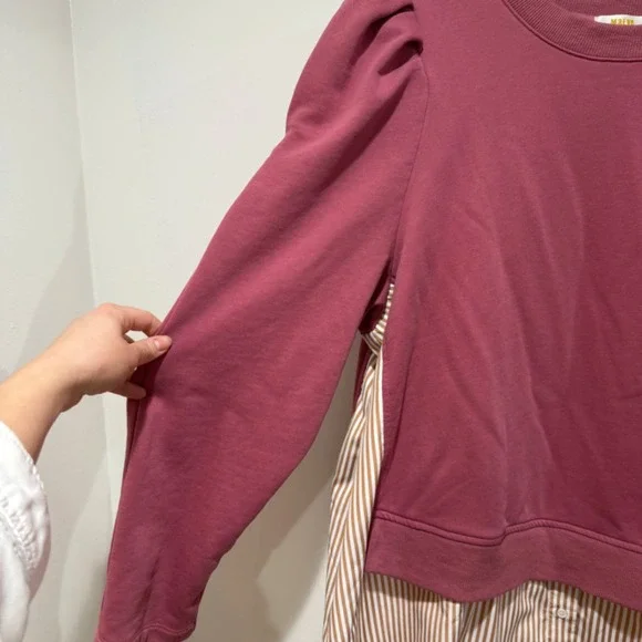Maeve Anthropologie Layered Tunic Sweatshirt 3X Mixed Media Puff Sleeve Mauve Pi - Picture 8 of 12
